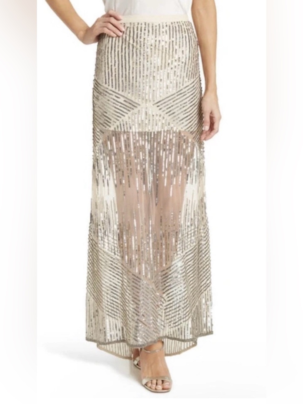 AS by DF Women Terra Sequin Skirt In Nude Size 10